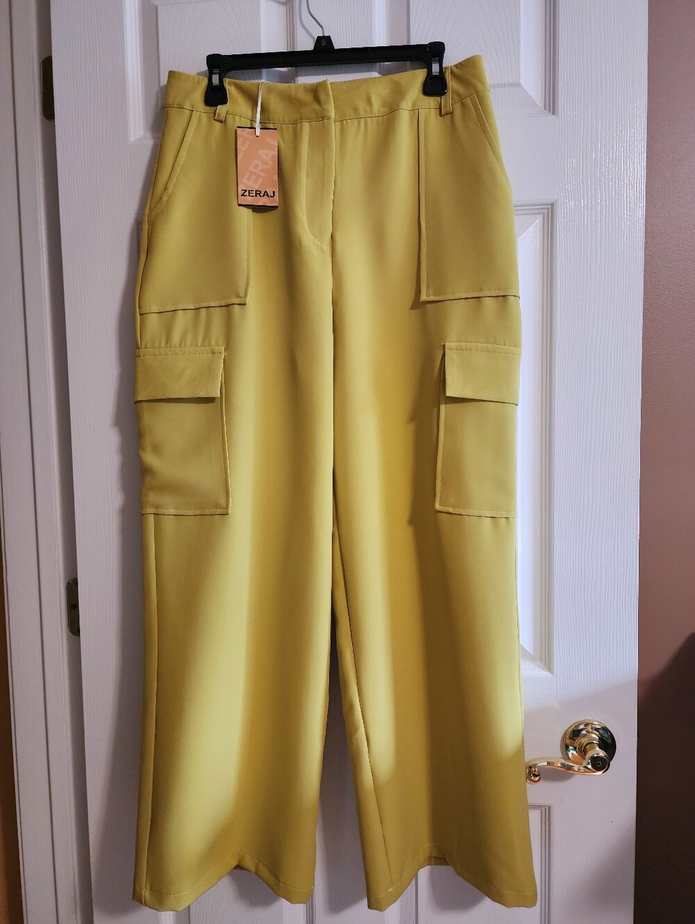 Lemon Yellow Wide-Leg Cargo Pants for Women